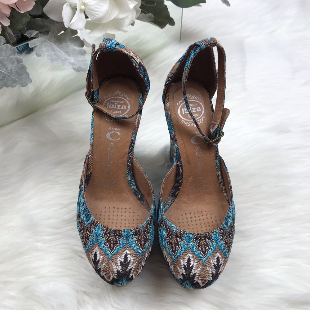 Jeffery Campbell Blue Multicolor Wedges Sz 7.5 EUC - Picture 2 of 8